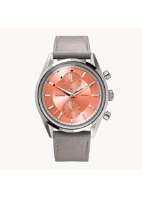 Zegarek Damski - Pomarańczowy - Chronograf, Stal Chirurgiczna, Szkło Mineralne, Skórzany Pasek, Średnica 39 mm, Japoński Mechanizm Kwarcowy - deTomaso