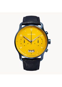 deTomaso Men's Watch - Dark Blue Yellow - Chronograph, case made of surgical steel, sapphire-hardened mineral glass, leather strap, 42mm diameter, Japanese