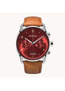 deTomaso Men's Watch - Silver Red - Chronograph, case made of surgical steel, sapphire-hardened mineral glass, Leather Strap, 42mm diameter, Japanese quartz