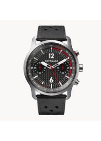 deTomaso Men's Watch - Silver Black - Chronograph, case made of surgical steel, sapphire-hardened mineral glass, Leather Strap, 42mm diameter, Japanese quartz