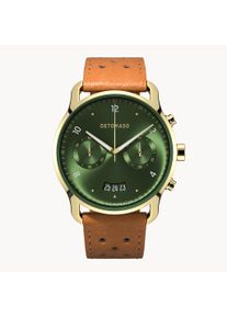deTomaso Men's Watch - Gold Dark Green - Chronograph, case made of surgical steel, sapphire-hardened mineral glass, Leather Strap, 42mm diameter, Japanese