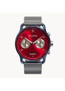 deTomaso Men's Watch - Dark Blue Red - Chronograph, case made of surgical steel, sapphire-hardened mineral glass, Mesh Strap, 42mm diameter, Japanese quartz