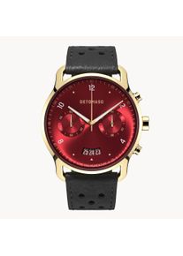 deTomaso Men's Watch - Gold Red - Chronograph, case made of surgical steel, sapphire-hardened mineral glass, Leather Strap, 42mm diameter, Japanese quartz