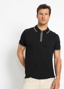 Pikétröja av ren bomull med dragkedja - svart - storlek 64/66 (3XL) - bonprix