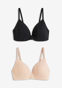 BH utan bygel och med formpressade kupor med bomull (2-pack) - svart - storlek 70B - bonprix
