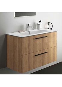 Ideal Standard i.life A Möbelwaschtisch-Paket K8746NX 104x46x64,5cm, 1 Hahnloch, Griff schwarz matt, Eiche natur