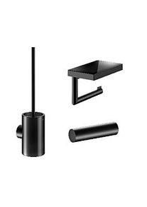 KEUCO Reva WC Accessoires Set 3 in 1, schwarz matt, WC-Bürste, Toilettenpapierhalter mit Ablage, Reserverollenhalter