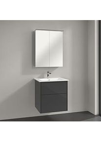 Villeroy & Boch Villeroy & Boch Finero Badmöbel Set 60 cm, Glossy Grey Waschtisch mit Waschtischunterschrank und Spiegelschrank