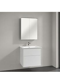 Villeroy & Boch Villeroy & Boch Finero Badmöbel Set 65 cm, Glossy White Waschtisch mit Waschtischunterschrank und Spiegelschrank