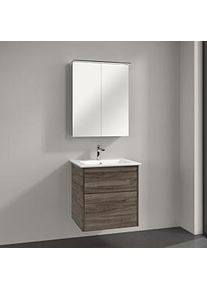 Villeroy & Boch Villeroy & Boch Finero Badmöbel Set 60 cm, Stone Oak Waschtisch mit Waschtischunterschrank und Spiegelschrank