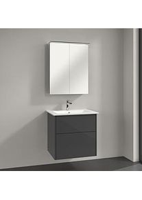 Villeroy & Boch Villeroy & Boch Finero Badmöbel Set 65 cm, Glossy Grey Waschtisch mit Waschtischunterschrank und Spiegelschrank