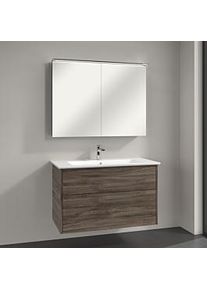 Villeroy & Boch Villeroy & Boch Finero Badmöbel Set 100 cm, Stone Oak Waschtisch mit Waschtischunterschrank und Spiegelschrank