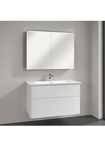 Villeroy & Boch Villeroy & Boch Finero Badmöbel Set 100 cm, Glossy White Waschtisch mit Unterschrank und Spiegelschrank