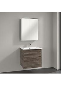 Villeroy & Boch Villeroy & Boch Finero Badmöbel Set 65 cm, Stone Oak Waschtisch mit Waschtischunterschrank und Spiegelschrank