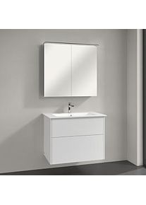 Villeroy & Boch Villeroy & Boch Finero Badmöbel Set 80 cm, Glossy White Waschtisch mit Unterschrank und Spiegelschrank