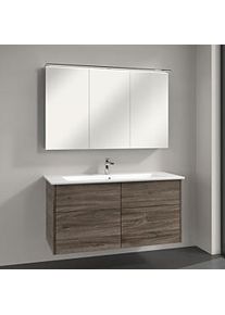 Villeroy & Boch Villeroy & Boch Finero Badmöbel Set 120 cm, Stone Oak Waschtisch mit Waschtischunterschrank und Spiegelschrank