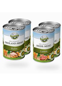 Aloituspakkaus m&auml;rk&auml;ruoka kanalla ja lampaanlihalla koirille - viljaton - ulkovalikko 2 x 400 g + kanervamenu 2 x 400 g Bellfor-koiranruoasta