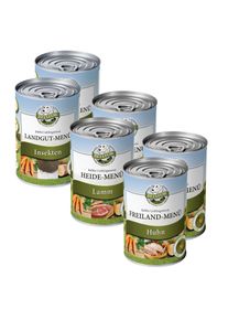 Aloituspaketti: M&auml;rk&auml;ruoka kanalla, lampaalla ja hy&ouml;nteisproteiineilla - Chicken Menu 2 x 400 g + Lamb Menu 2 x 400 g + Farm Menu 2 x 400 g