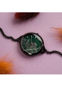 Elegante Bracciale Maglia, Orologio Donna Buttons Holzkern, Quadrante in Marmo Verde