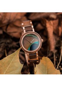 Holzkern; Wood Watch The Optimist (Walnut/Peacock feather), Women, Natural wood