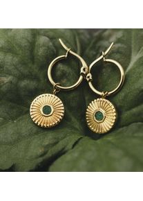 Gold Hoop Earrings with Green Marble Pendant