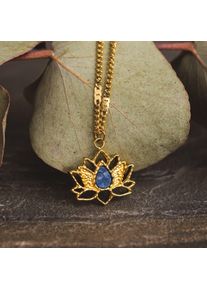 Collier lotus plaqué or 24 carats et lapis lazuli véritable