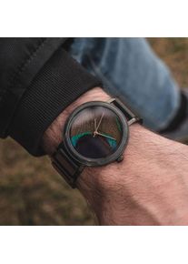Holzkern; Orologio di legno The Rebel (Acero/Piuma di pavone), Uomo e Donna, Legno naturale