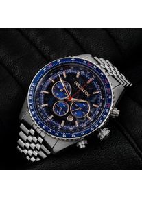 Holzkern; Wood Watch Openhorizon (Blue marble/Silver), Men, Natural wood