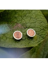 Plata Pendientes De Botón Con Madera Exclusiva De Koa, Holzkern