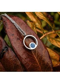 Zilveren ketting voor dames, ronde hanger van blauw marmer, Platina verguld