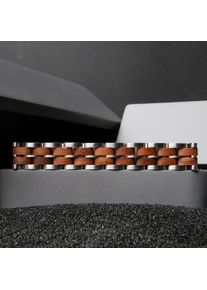 Holzkern Armband Kanon (Walnuss/Silber), Naturholz, Damen und Herren, größenverstellbar