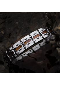 Silver Bracelet for Men, Waterproof Chain with Walnut Wood