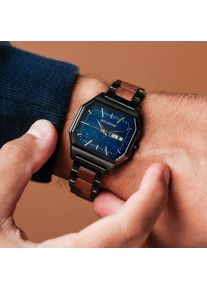 Tijdloos heren horloge moneo, blauw marmer en roestvrij staal in grijs