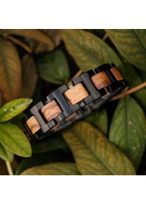 Heren armband van hout en zwart roestvrij staal, stoere schakelarmband van Holzkern