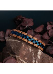 Holzkern Armband Menuett (Eiche/Blau), Naturholz, Damen und Herren, größenverstellbar
