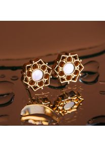 Pendientes Oro 24K Con Flor De Nácar Color Blanco, Holzkern