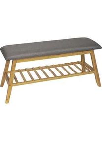 CARRYHOME Schuhbank , Grau, Naturfarben , Holz, Textil, Naturmaterialien , Bambus , massiv , 90x45x30 cm , Garderobe, Schuhaufbewahrung, Schuhregale