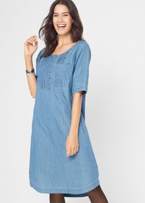 Robe en coton jean longueur genou demi-manches - bleu - taille 58 - 100% coton - bonprix