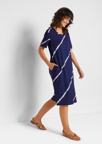 Robe trapèze en jersey de coton avec poches long. genou - bleu - taille 58/60 (3XL) - 100% coton - bonprix