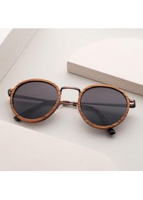 Unisex Zonnebril The Loving Houten frame, Ronde glazen, Donkere lenzen Holzkern