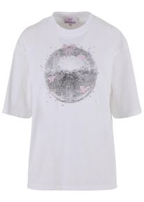 Felicious Dames Shirt 'Disco' grijs / rosa / wit L