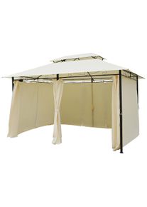 Outsunny 4m x 3(m) Metal Gazebo Canopy Party Tent Garden Pavillion Patio Shelter Pavilion with Curtains Sidewalls Beige | Aosom Ireland