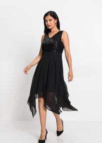 Abito da sera midi in fine chiffon con paillettes, Nero, Taglia 42, bonprix