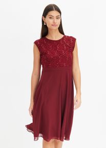 Abito in chiffon con pizzo e paillettes ricamate, Rosso, Taglia 54, bonprix