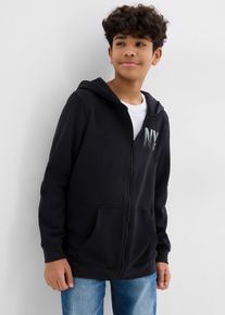 Felpa con zip e cappuccio in morbido misto cotone - Nero - Taglia 140/146 - bonprix