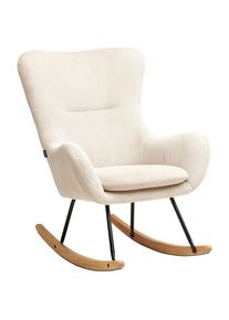 Mid.you Schaukelsessel , Creme, Naturfarben, Schwarz , Textil , Kautschukholz , massiv , 75x102x80 cm , Wohnzimmer, Sessel, Schaukelstühle