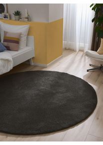 benuta Nest Alfombra pelo largo redonda Soda Negro di&aacute;metro 120 cm redondo