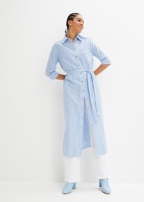 Gestreiftes Blusenkleid mit Bindeband, blau, Größe 42, 100% Baumwolle, bonprix