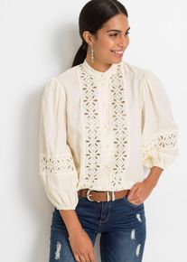 Bluse mit Spitze aus softem Viskose-Mix, weiß, Größe 40, Viskose, bonprix