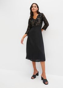 Chiffonkleid mit Spitze, schwarz, Größe 36/38 (S), bonprix